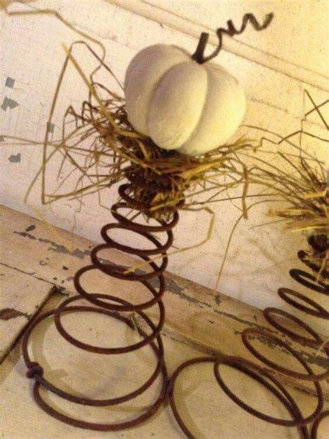 pumpkins on old metal box spring|Fabric Pumpkin on an Old Rusty Bed Spring, Fall, Farmhouse .